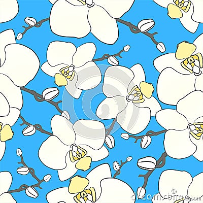 White orchid vector pattern. Vector flowers background. Vector Illustration